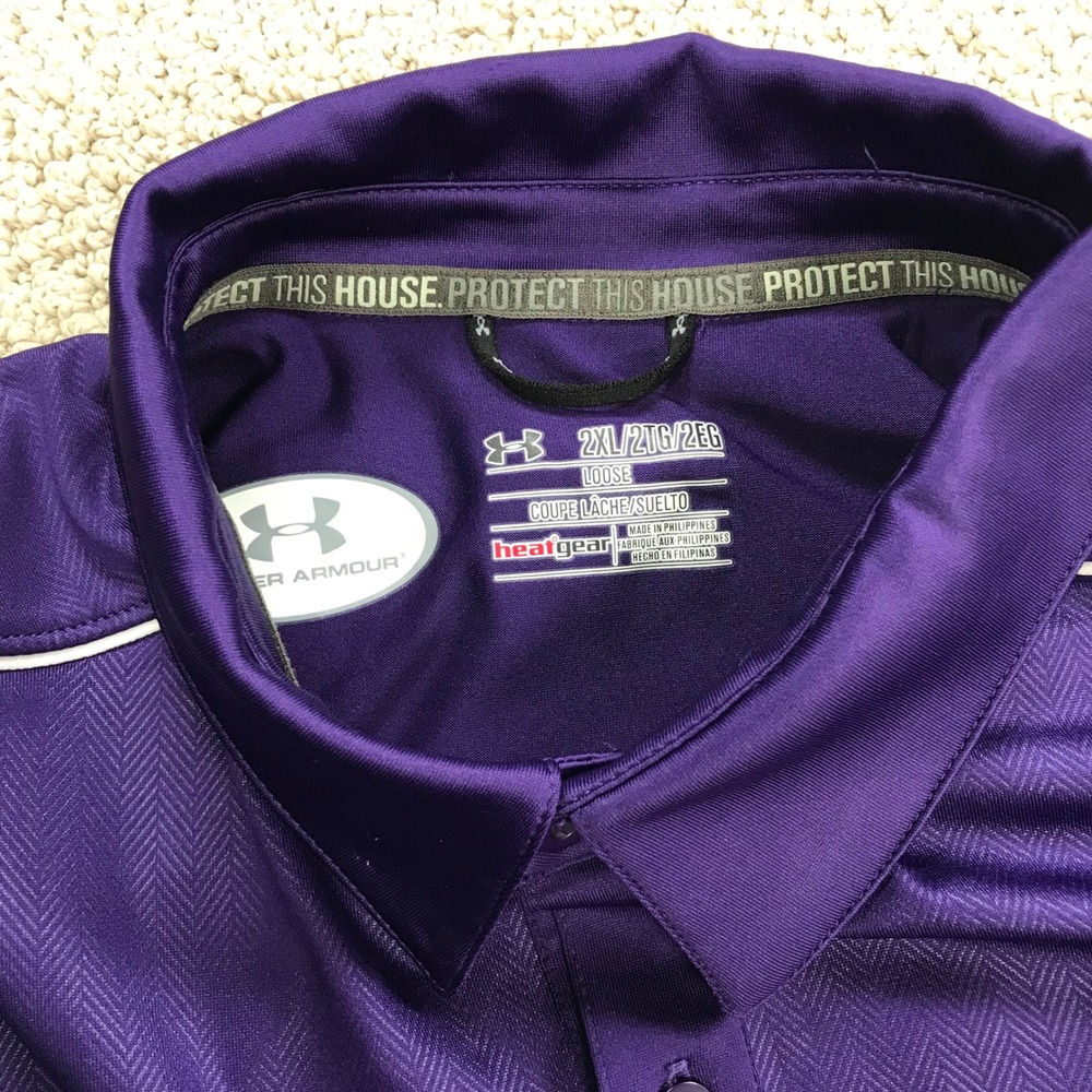 Under Armour Mens HeatGear Polo Shirt Purple Chevron Textured Loose Fit 2XL - Picture 4 of 6